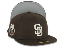 Load image into Gallery viewer, San Diego Padres New Era MLB 59FIFTY 5950 Fitted Cap Hat Brown Crown/Visor Cream/Dark Brown Logo 20 Years Petco Park Side Patch Gray UV
