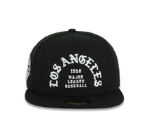 Load image into Gallery viewer, Los Angeles Dodgers New Era MLB 59FIFTY 5950 Fitted Cap Black Crown/Visor White 1958 Major League Baseball Logo 2025 World Series Champions Side Patch

