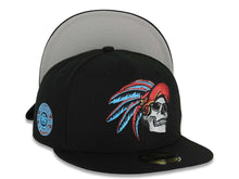 Load image into Gallery viewer, Mexico New Era 59FIFTY 5950 Fitted Cap Hat Black Crown/Visor White/Metallic Red/Blue Skull Logo Aztec Calendar Side Patch Gray UV
