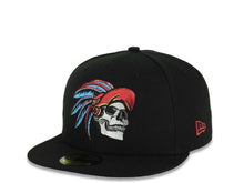 Load image into Gallery viewer, Mexico New Era 59FIFTY 5950 Fitted Cap Hat Black Crown/Visor White/Metallic Red/Blue Skull Logo Aztec Calendar Side Patch Gray UV
