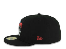 Load image into Gallery viewer, Mexico New Era 59FIFTY 5950 Fitted Cap Hat Black Crown/Visor White/Metallic Red/Blue Skull Logo Aztec Calendar Side Patch Gray UV
