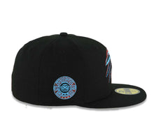 Load image into Gallery viewer, Mexico New Era 59FIFTY 5950 Fitted Cap Hat Black Crown/Visor White/Metallic Red/Blue Skull Logo Aztec Calendar Side Patch Gray UV
