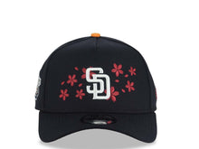 Load image into Gallery viewer, San Diego Padres New Era MLB 9FORTY 940 Adjustable A-Frame Cap Navy Crown/Visor White Logo With Hot Pink Cherry Blossoms 1998 World Series Side Patch
