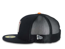 Load image into Gallery viewer, San Diego Padres New Era MLB 59FIFTY 5950 Fitted Mesh Trucker Cap Hat Navy Blue Crown/Visor White/Pink Logo (2026 City Connect Batting Practice)
