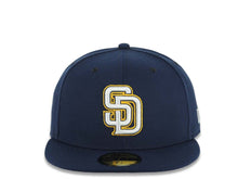 Load image into Gallery viewer, San Diego Padres New Era MLB 59FIFTY 5950 Fitted Cap Hat Navy Blue Crown/Visor White/Navy Blue/Yellow Logo Gray UV
