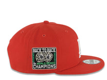 Load image into Gallery viewer, Los Angeles Dodgers New Era MLB 9FIFTY 950 Snapback Cap Hat Red Crown/Visor White Logo With Palm Back To Back 9x World Series Champions Side Patch
