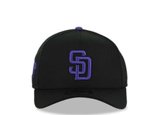 Load image into Gallery viewer, San Diego Padres New Era MLB 9FORTY 940 Adjustable A-Frame Cap Hat Black Crown/Visor Purple Logo 1998 World Series Side Patch Gray UV
