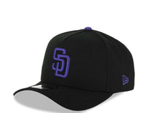 Load image into Gallery viewer, San Diego Padres New Era MLB 9FORTY 940 Adjustable A-Frame Cap Hat Black Crown/Visor Purple Logo 1998 World Series Side Patch Gray UV
