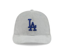Load image into Gallery viewer, (Corduroy) Los Angeles Dodgers New Era MLB 59FIFTY 5950 Fitted Cap Hat Gray Crown/Visor Royal Blue Logo Gray UV
