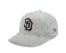 Load image into Gallery viewer, (Corduroy) San Diego Padres New Era MLB 59FIFTY 5950 Fitted Cap Hat Gray Crown/Visor Dark Brown Logo Gray UV
