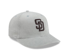 Load image into Gallery viewer, (Corduroy) San Diego Padres New Era MLB 59FIFTY 5950 Fitted Cap Hat Gray Crown/Visor Dark Brown Logo Gray UV
