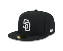 Load image into Gallery viewer, San Diego Padres New Era MLB 59FIFTY 5950 Fitted Cap Hat Black Crown/Visor White/Black Rhinestone Logo Gray UV
