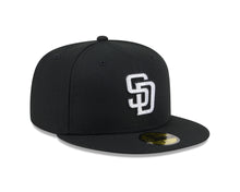 Load image into Gallery viewer, San Diego Padres New Era MLB 59FIFTY 5950 Fitted Cap Hat Black Crown/Visor White/Black Rhinestone Logo Gray UV
