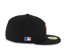 Load image into Gallery viewer, San Diego Padres New Era MLB 59FIFTY 5950 Fitted Cap Hat Black Crown/Visor Orange/Navy Blue/White Flat Stitching Logo Batterman Batty Side Patch

