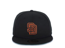 Load image into Gallery viewer, San Diego Padres New Era MLB 59FIFTY 5950 Fitted Cap Hat Black Crown/Visor Brown/Orange Flat Stitching Logo Green UV
