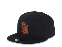 Load image into Gallery viewer, San Diego Padres New Era MLB 59FIFTY 5950 Fitted Cap Hat Black Crown/Visor Brown/Orange Flat Stitching Logo Green UV
