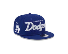 Load image into Gallery viewer, (Youth) Los Angeles Dodgers New Era MLB 9FIFTY 950 Snapback Cap Hat Royal Blue Crown/Visor Light Gray/White Script Logo LA side patch Gray UV
