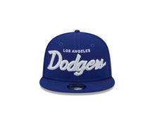 Load image into Gallery viewer, (Youth) Los Angeles Dodgers New Era MLB 9FIFTY 950 Snapback Cap Hat Royal Blue Crown/Visor Light Gray/White Script Logo LA side patch Gray UV
