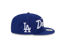Load image into Gallery viewer, (Youth) Los Angeles Dodgers New Era MLB 9FIFTY 950 Snapback Cap Hat Royal Blue Crown/Visor Light Gray/White Script Logo LA side patch Gray UV
