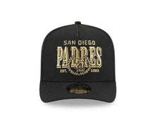 Load image into Gallery viewer, San Diego Padres New Era MLB 9FIFTY 950 Snapback A-Frame Cap Hat Black Crown/Visor Gold/Black Script Logo Gray UV
