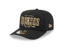 Load image into Gallery viewer, New York Yankees New Era MLB 9FIFTY 950 Snapback A-Frame Cap Hat Black Crown/Visor Gold/Black Script Logo Gray UV
