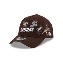 Load image into Gallery viewer, San Diego Padres New Era MLB 9FORTY 940 Adjustable A-Frame Cap Hat Dark Brown Crown/Visor White Script Logo Diamond Side Patch (Looney Tunes)
