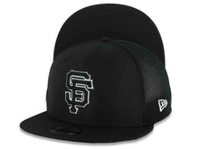 Load image into Gallery viewer, San Francisco Giants New Era MLB 9FIFTY 950 Snapback Trucker/Mesh Cap Hat Black Crown/Visor Black/White Logo Black UV (2026 Batting Practice)
