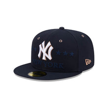 Load image into Gallery viewer, New York Yankees New Era MLB 59FIFTY 5950 Fitted Cap Hat Navy Blue Crown/Visor White/Metallic Brown Logo 2026 All-Star Game Side Patch
