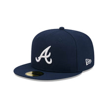 Load image into Gallery viewer, Atlanta Braves New Era MLB 59FIFTY 5950 Fitted Cap Hat Navy Blue Crown/Visor White Logo Gray UV
