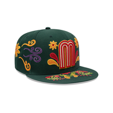 Load image into Gallery viewer, Mexico New Era 59FIFTY 5950 Fitted Cap Hat Dark Green Crown/Visor Red/White/Yellow Logo (Latin Heritage)

