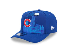 Load image into Gallery viewer, Chicago Cubs New Era MLB 9FIFTY 950 Snapback A-Frame Cap Hat Royal Blue Crown/Visor Red/White Logo With Landmark Gray UV
