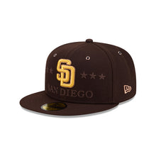 Load image into Gallery viewer, San Diego Padres New Era MLB 59Fifty 5950 Fitted Cap Hat Dark Brown Crown/Visor Yellow/Brown Logo 2026 All Star Game Sidepatch
