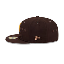 Load image into Gallery viewer, San Diego Padres New Era MLB 59Fifty 5950 Fitted Cap Hat Dark Brown Crown/Visor Yellow/Brown Logo 2026 All Star Game Sidepatch
