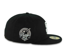 Load image into Gallery viewer, San Diego Padres New Era MLB 59FIFTY 5950 Fitted Cap Hat Black Crown/Visor White Logo 40th Anniversary Side Patch Gray UV
