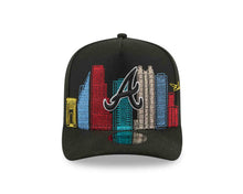 Load image into Gallery viewer, Atlanta Braves New Era MLB 9FIFTY 950 Snapback A-Frame Cap Hat Black Crown/Visor Black/White Logo With Skyline Gray UV 
