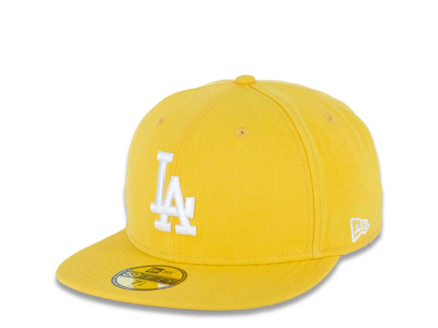 Los Angeles Dodgers New Era MLB 59FIFTY 5950 Fitted Cap Hat Light Yellow Crown/Visor White Logo