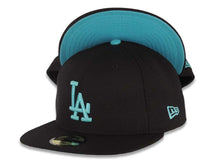Load image into Gallery viewer, Los Angeles Dodgers New Era MLB 59FIFTY 5950 Fitted Cap Hat Black Crown/Visor Aqua Logo Aqua UV
