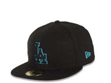 Load image into Gallery viewer, Los Angeles Dodgers New Era MLB 59FIFTY 5950 Fitted Cap Hat Black Crown/Visor Black/Aqua Logo
