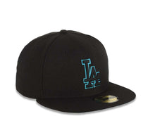 Load image into Gallery viewer, Los Angeles Dodgers New Era MLB 59FIFTY 5950 Fitted Cap Hat Black Crown/Visor Black/Aqua Logo

