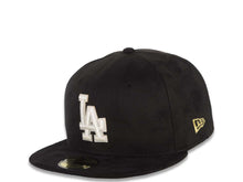 Load image into Gallery viewer, Los Angeles Dodgers New Era MLB 59FIFTY 5950 Fitted Cap Hat Black Suede Crown/Visor White Logo Gold Dodgers Text/Script Side Logo
