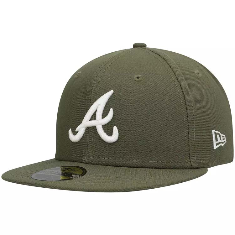 Atlanta Braves New Era  MLB 59FIFTY 5950 Fitted Cap Hat Olive Green Crown/Visor White Logo