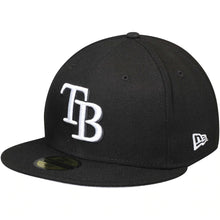 Load image into Gallery viewer, Tampa Bay Rays New Era MLB 59FIFTY 5950 Fitted Cap Hat Black Crown/Visor White Logo
