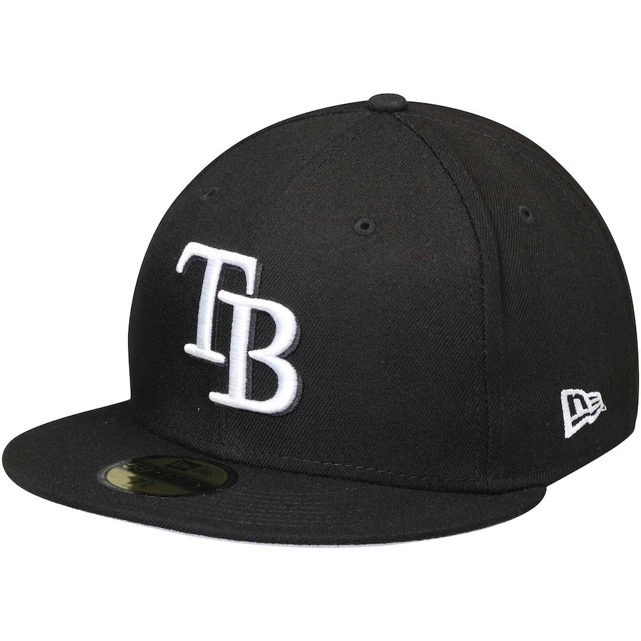 Tampa Bay Rays New Era MLB 59FIFTY 5950 Fitted Cap Hat Black Crown/Visor White Logo