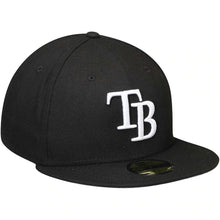 Load image into Gallery viewer, Tampa Bay Rays New Era MLB 59FIFTY 5950 Fitted Cap Hat Black Crown/Visor White Logo
