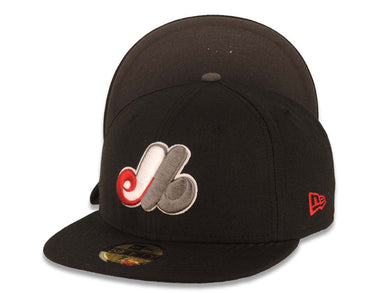 Montreal Expos New Era MLB 59FIFTY 5950 Fitted Cap Hat Black Crown/Visor Red/White/Dark Gray Logo 