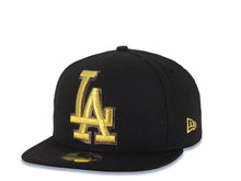 Load image into Gallery viewer, Los Angeles Dodgers New Era MLB 59FIFTY 5950 Fitted Cap Hat Black Crown/Visor Metallic Gold/Brown Big Logo
