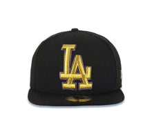 Load image into Gallery viewer, Los Angeles Dodgers New Era MLB 59FIFTY 5950 Fitted Cap Hat Black Crown/Visor Metallic Gold/Brown Big Logo
