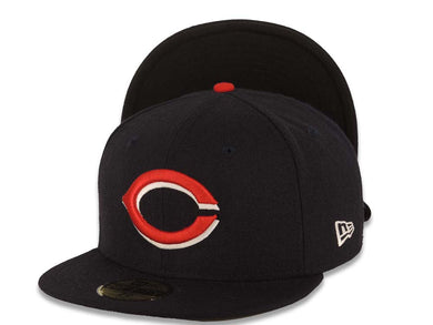 Cincinnati Reds New Era MLB 59FIFTY 5950 Fitted Cap Hat Navy Blue Crown/Visor Red/White Logo