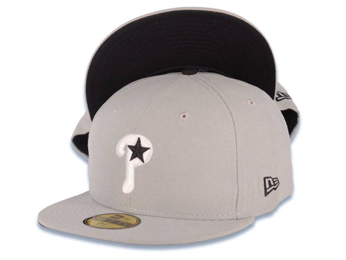 Philadelphia Phillies New Era MLB 59FIFTY 5950 Fitted Cap Hat Gray Crown/Visor White/Black Logo With Star Black UV