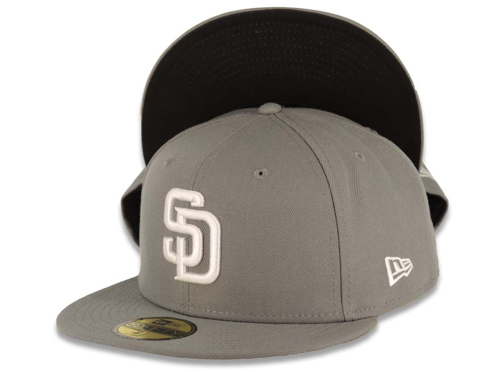 San Diego Padres New Era MLB 59FIFTY 5950 Fitted Cap Hat Gray Crown/Visor White Logo Black UV